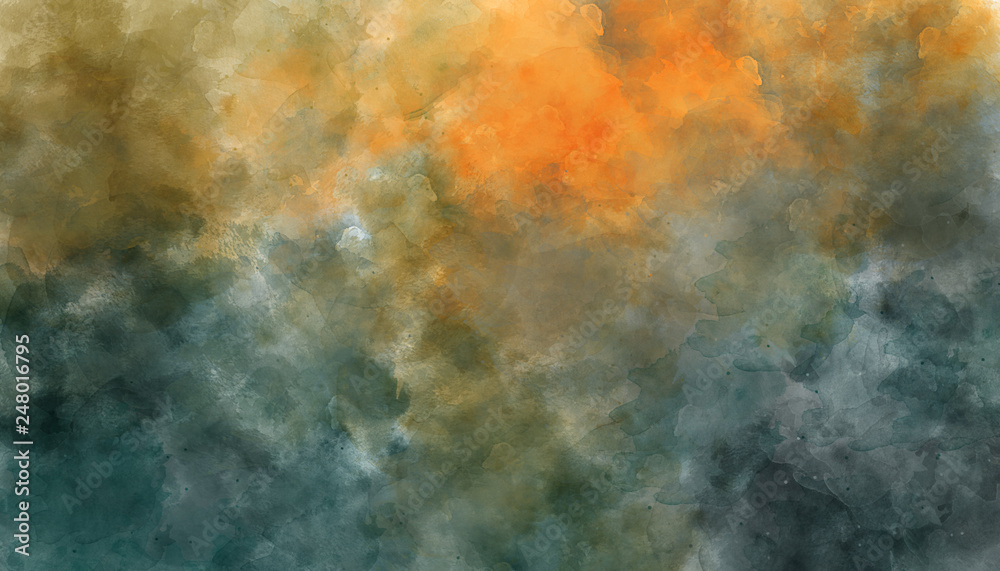 Dark blue and orange abstract watercolor background