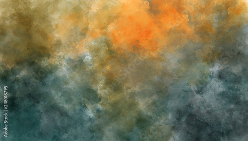 Dark blue and orange abstract watercolor background