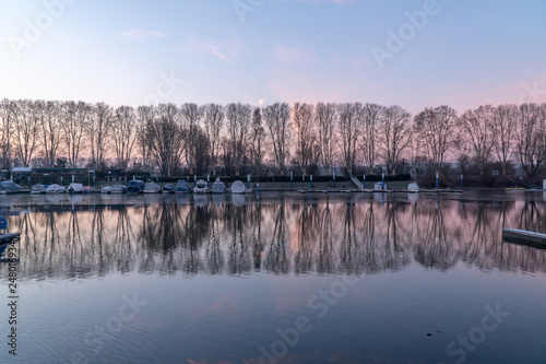 Schiersteiner hafen. Sunrise at the river.