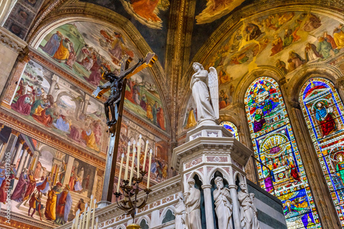 Angel Crucifix Stained Glass Santa Maria Novella Church Florence Italy photo