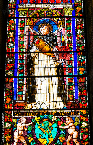 Saint Thomas Aquinas Stained Glass Santa Maria Novella Florence Italy photo