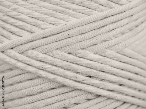Cotton cord for macrame. Skein closeup. White background photo