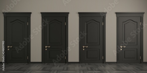 Four black doors on the wall