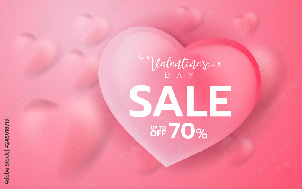 Valentine's day sale background with Heart Shaped Balloons. Vector illustration.Wallpaper.flyers, invitation, posters, brochure, banners.