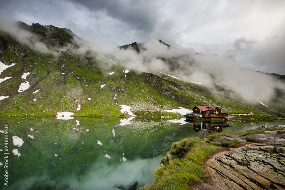 Romania in the Carpathian mountains , landscape from Transylvania in spring time, Transfagarasan road in Fagaras mountains