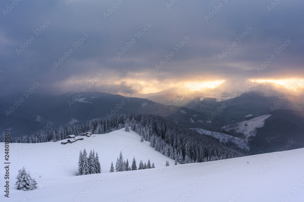 Winter, active holidays in the Carpathian Mountains with picturesque huts and plenty of snow. Winter, active holidays in the Carpathian Mountains with picturesque huts and plenty of snow.