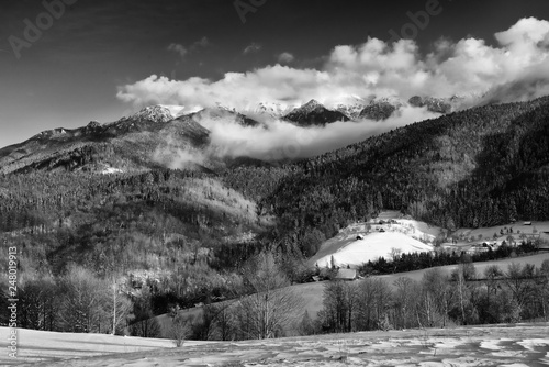 Romania in the Carpathian mountains , landscape from Transylvania in winter time 