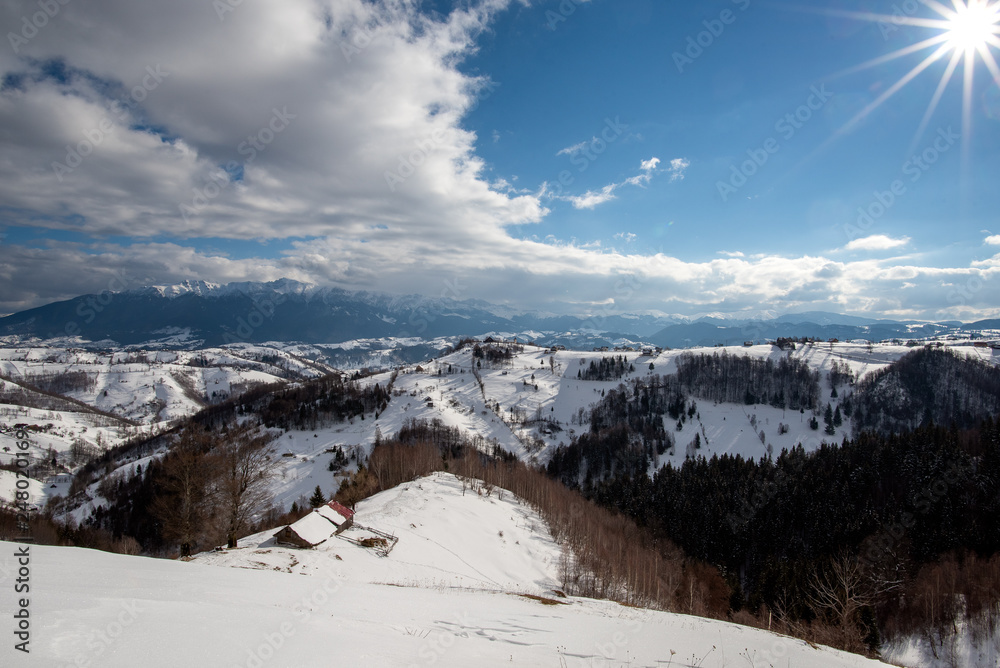 Romania  in the Carpathian mountains , landscape from Transylvania in winter time 