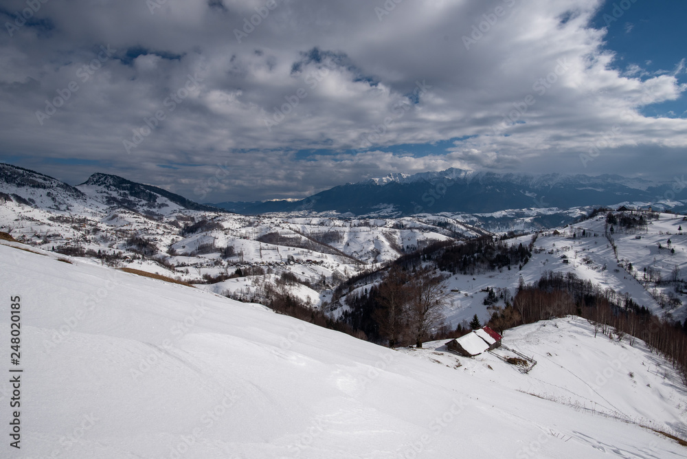 Romania  in the Carpathian mountains , landscape from Transylvania in winter time 