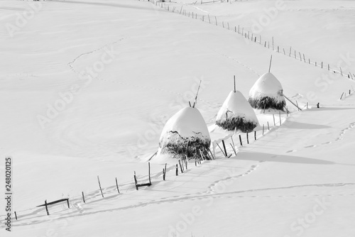 Romania  in the Carpathian mountains , landscape from Transylvania in winter time 