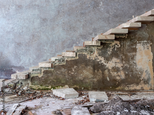 derelict stairs in old building in need of repair background image