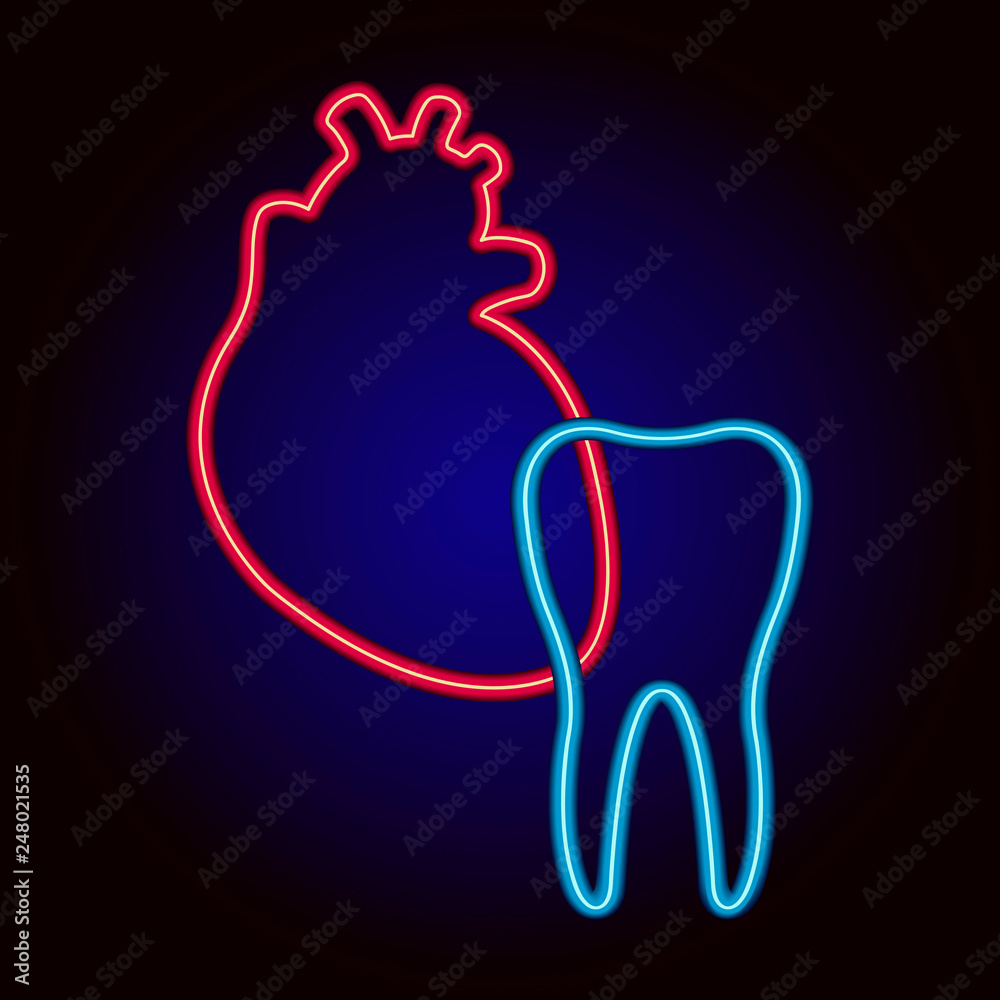 Obraz premium Neon heart and tooth.