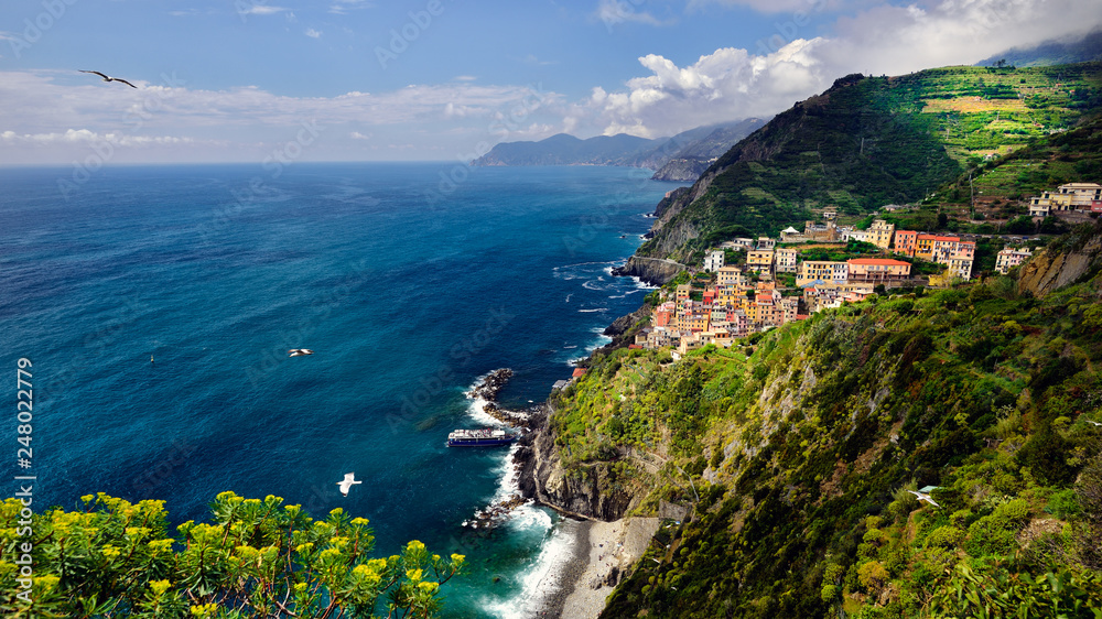 Riomaggiore landscape in spring time, Liguria Cinque Terre 