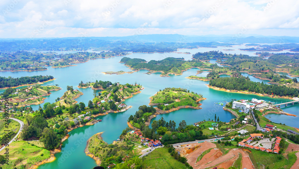 Panoramic Landscape Of The Lake Of Guatape From Rock Of Guatape Piedra 