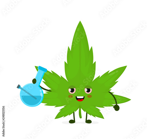 Cute funny smiling happy marijuana weed leaf 