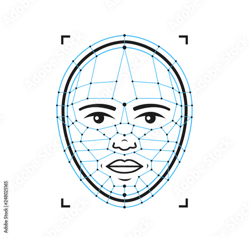 Face ID flat line icon.Face recognition 