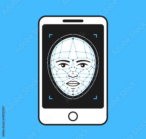 Face ID in smartphone flat line 