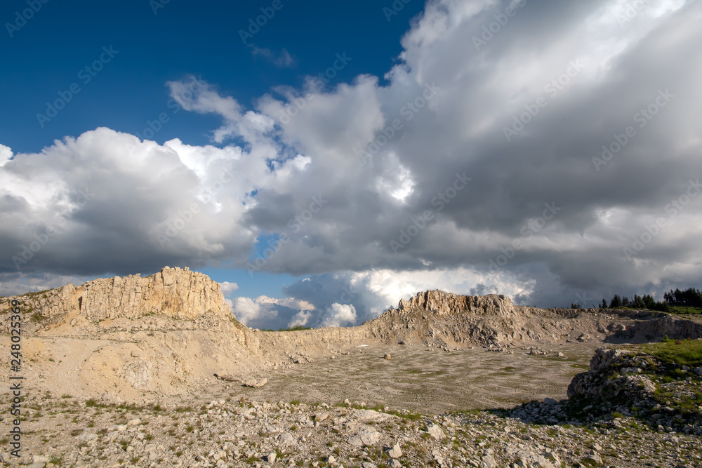 Limestone quarry in Bucegi mountains , Romania Carpathian mountains 