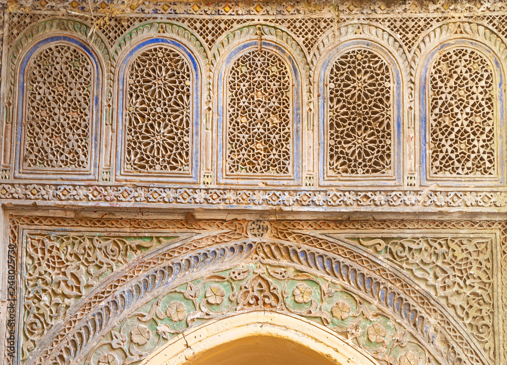 Old wall carvings decorated in Morocco