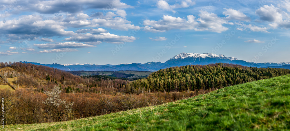 Romanian landscape over the Carpathian mountains , village from country side 