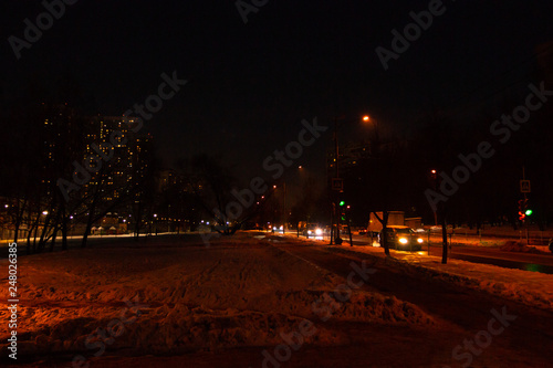 Late evening outdoor in a town in winter