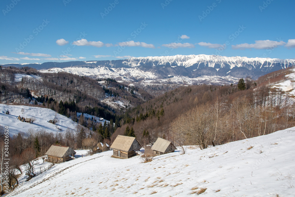 Winter  landscape in Transylvania , Romania and Carpathian mountains 