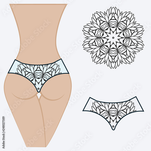 Fashionable design of women's swimming trunks. vector illustration. with a circular floral pattern