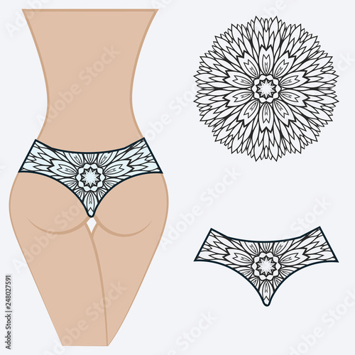 Fashionable design of women's swimming trunks. vector illustration. with a circular floral pattern