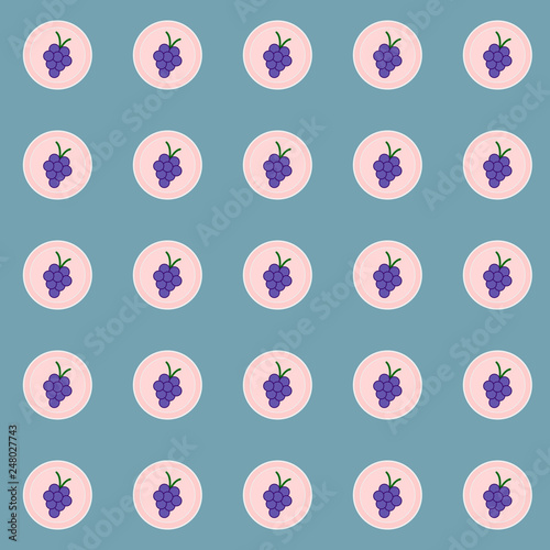 pattern with grapes and cherries on blue background
