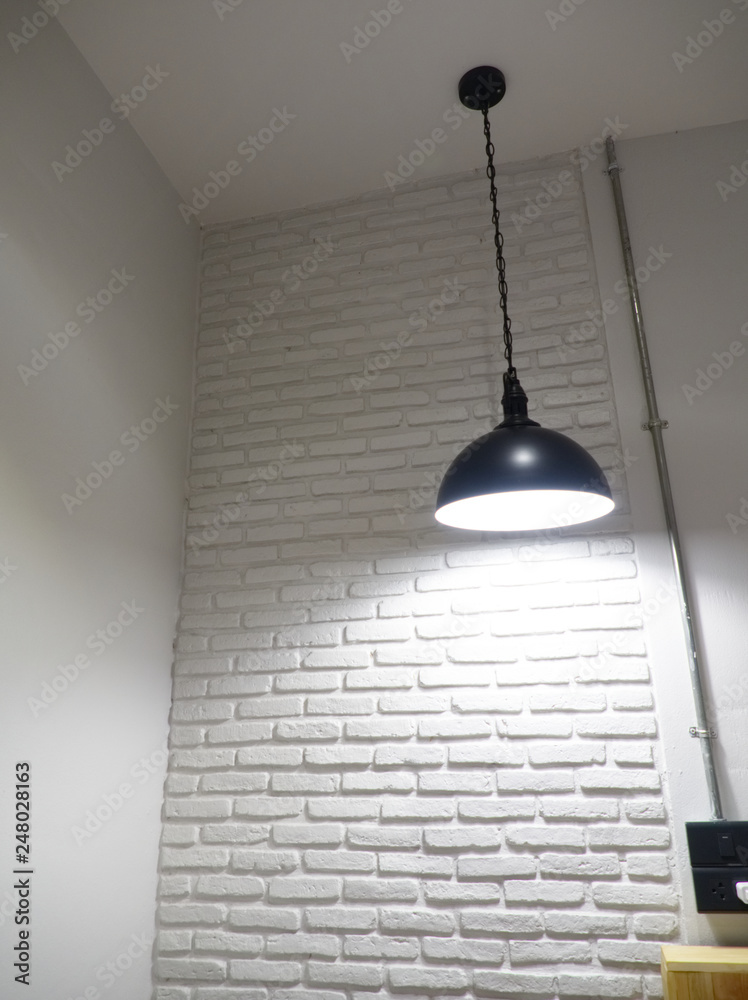 White brick wall decor and ceiling light bulb interior White brick wall decor and ceiling light bulb interior