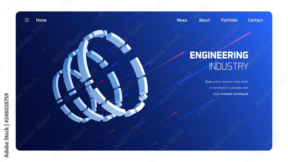Engineering industry 3d mechanism, futuristic technology conception, isometric vector illustration background 