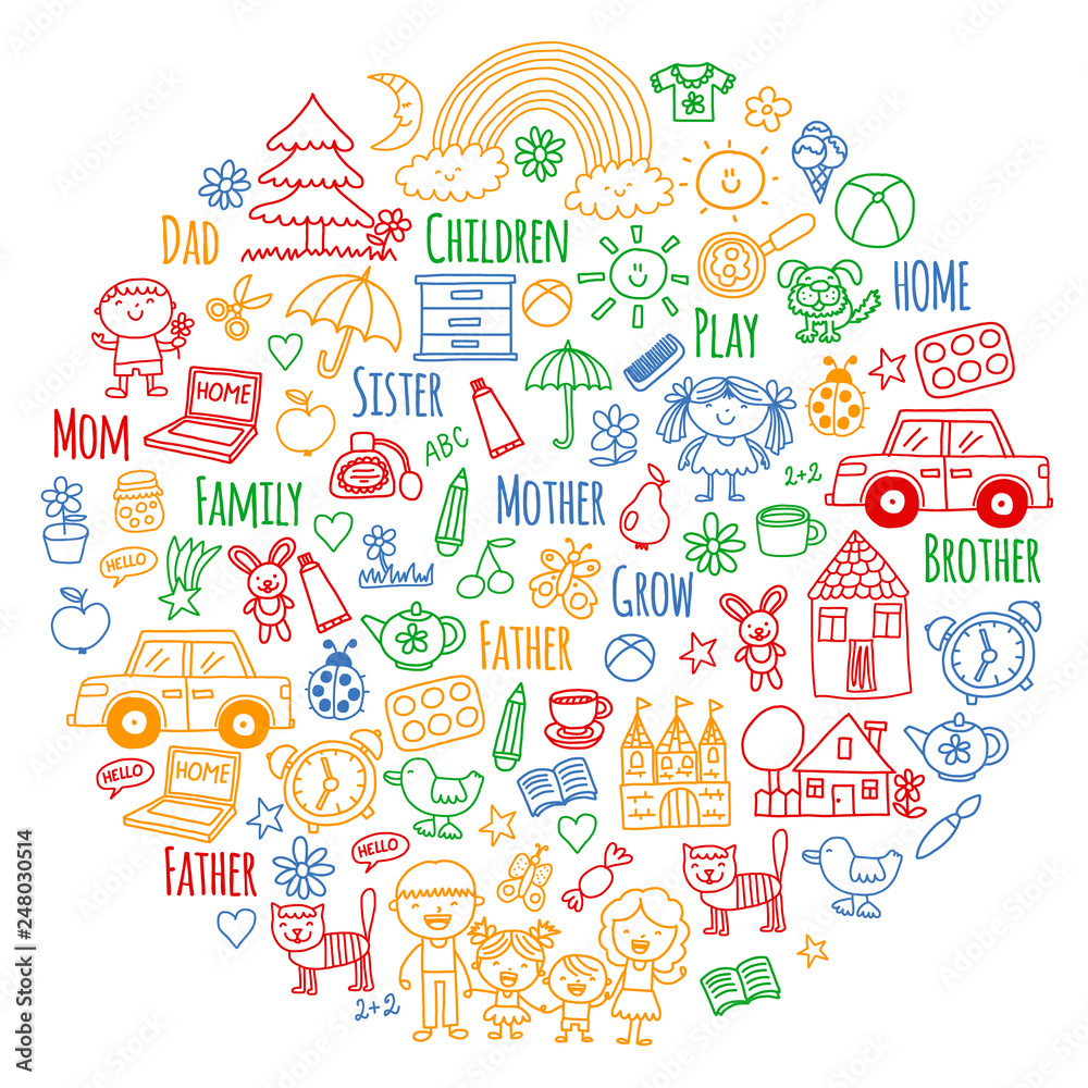 Household, family. Vector pattern. Parents with little children Household, family. Vector pattern. Parents with little children