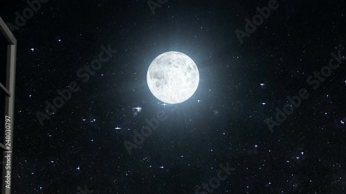 Windows open to a beautiful night Moon and sky view