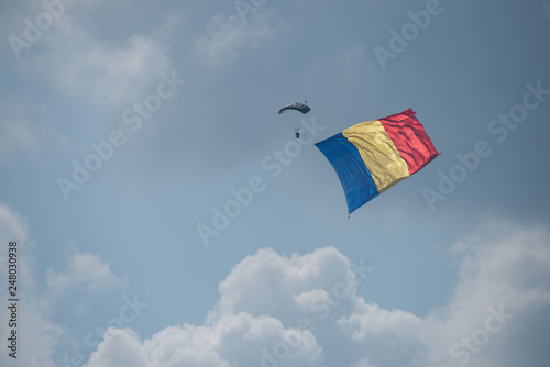Romanian parachuter with Romanian flag 