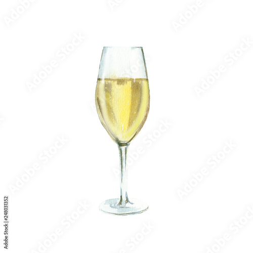 champagne glass watercolor illustration, isolated on white background