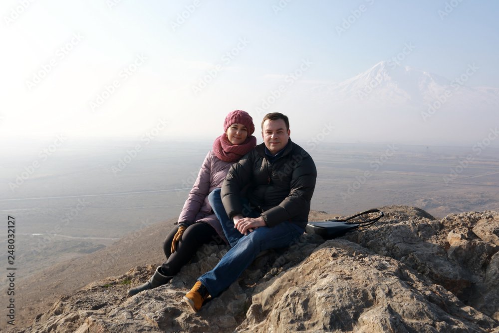 Couple on background of Ararat Valley