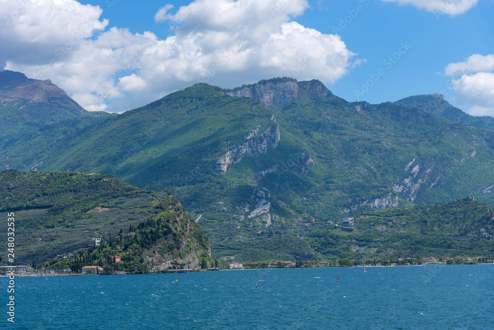 Panorama of the gorgeous Lake Garda, Italy.