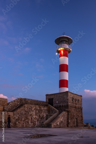 Lighthouse at sunset in port Burgas, Black Sea, Bulgaria.