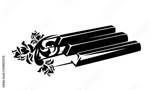 piano keys and rose flowers - classical music concept black and white vector design
