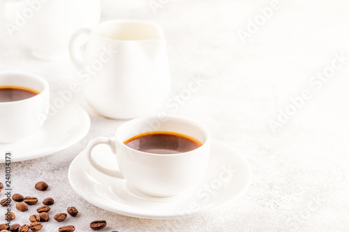 Concept of morning coffee  coffee break on a light background.