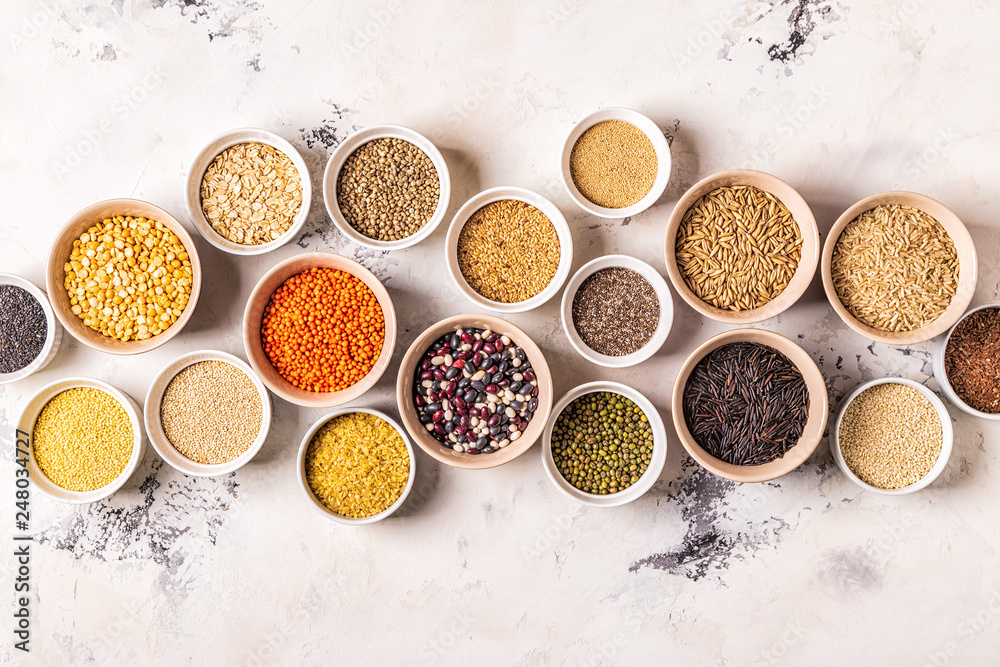 Set of different superfoods, top view. Set of different superfoods, top view.