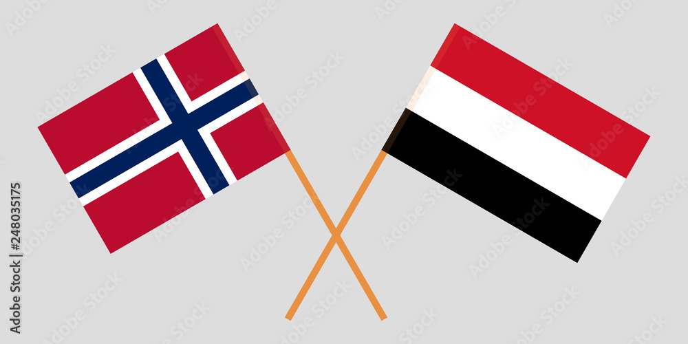 Yemen and Norway. The Yemeni and Norwegian flags. Official colors. Correct proportion. Vector
