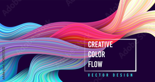 Modern colorful flow poster. Wave Liquid shape on dark blue color background.