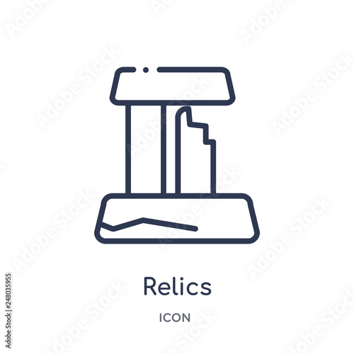 relics icon from museum outline collection. Thin line relics icon isolated on white background.