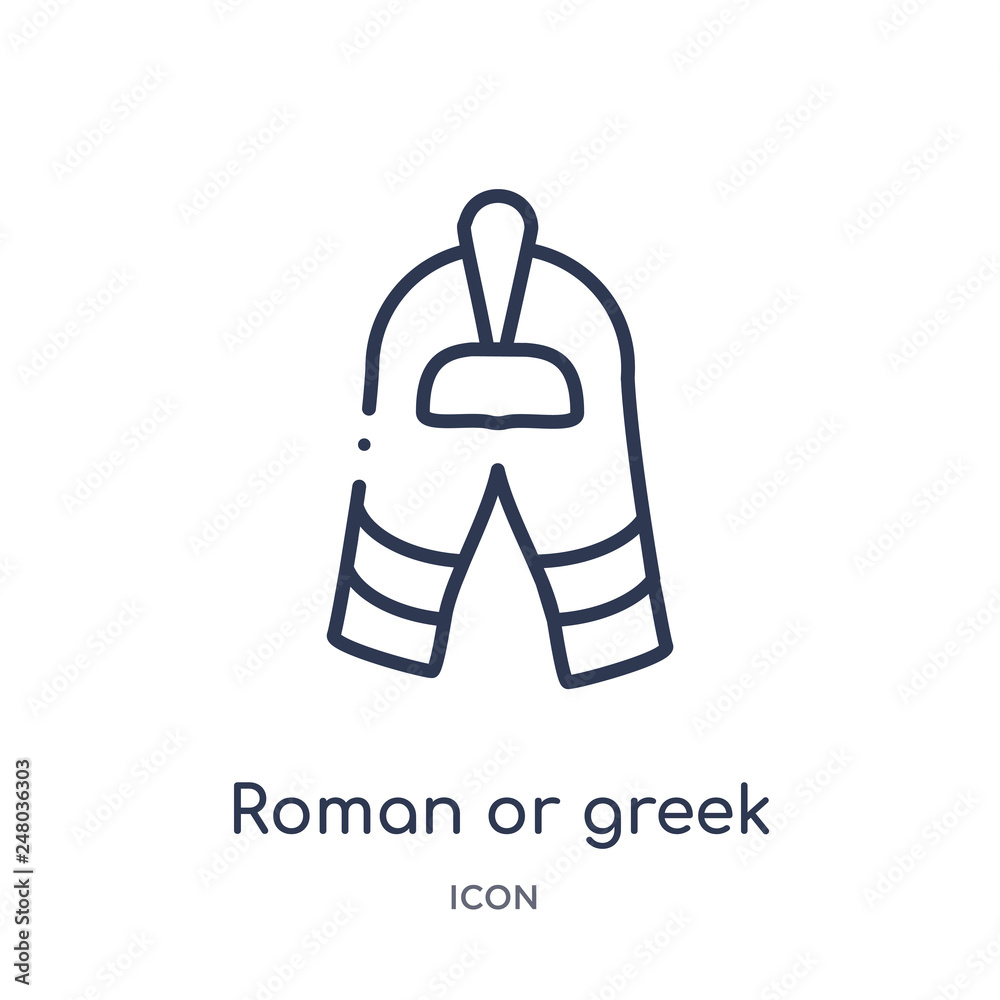roman or greek helmet icon from museum outline collection. Thin line roman or greek helmet icon isolated on white background.