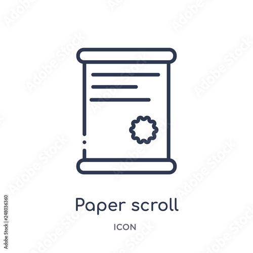 paper scroll icon from museum outline collection. Thin line paper scroll icon isolated on white background.