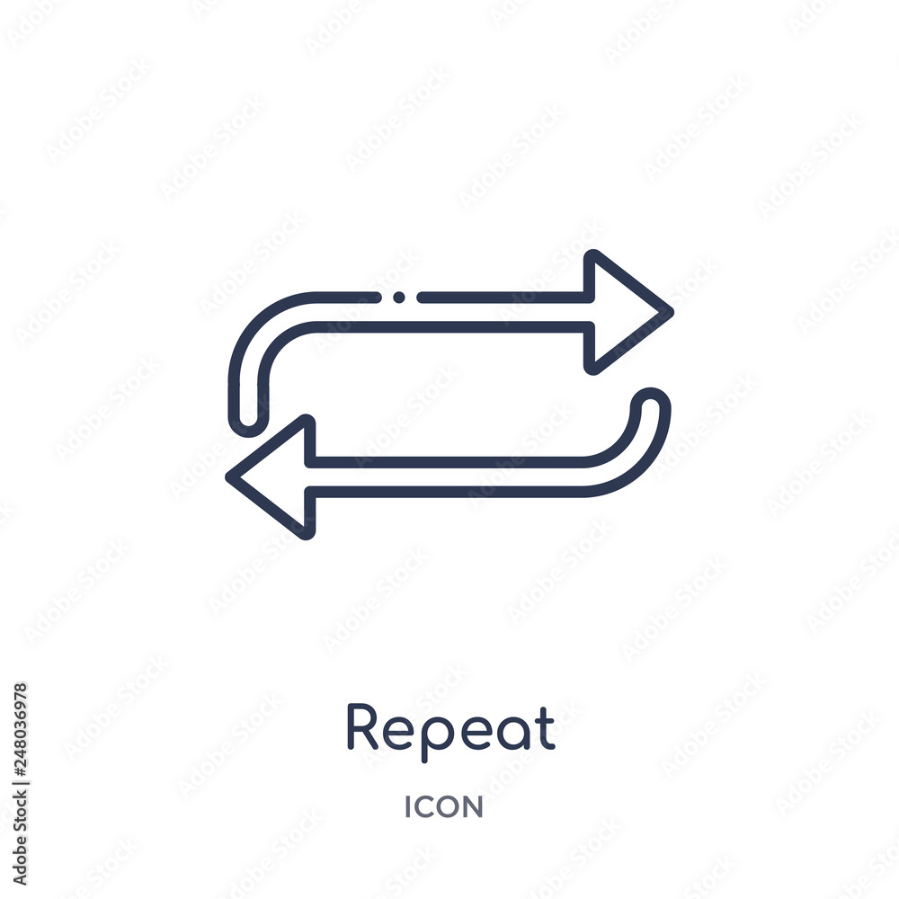 repeat icon from music and media outline collection. Thin line repeat icon isolated on white background. repeat icon from music and media outline collection. Thin line repeat icon isolated on white background.