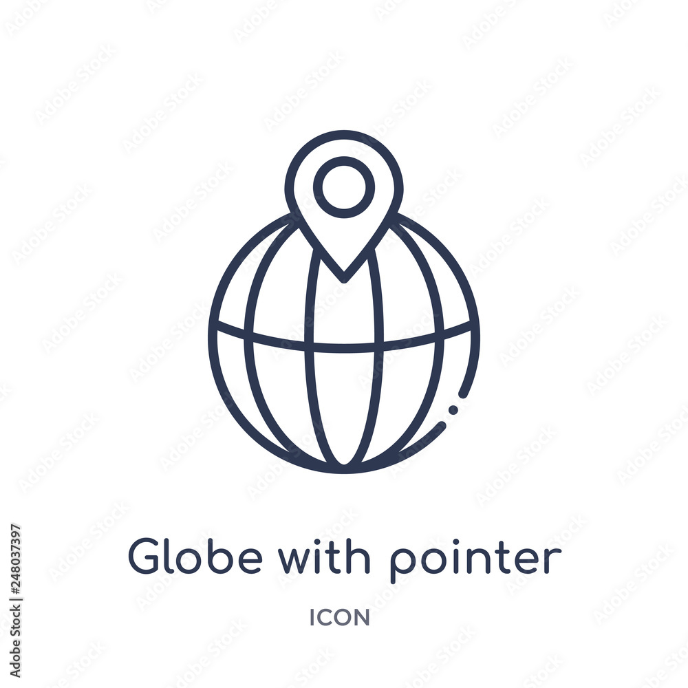 globe with pointer icon from music and media outline collection. Thin line globe with pointer icon isolated on white background. globe with pointer icon from music and media outline collection. Thin line globe with pointer icon isolated on white background.