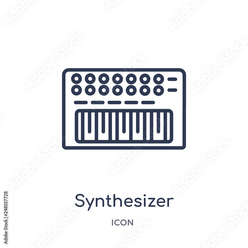 synthesizer icon from music outline collection. Thin line synthesizer icon isolated on white background.