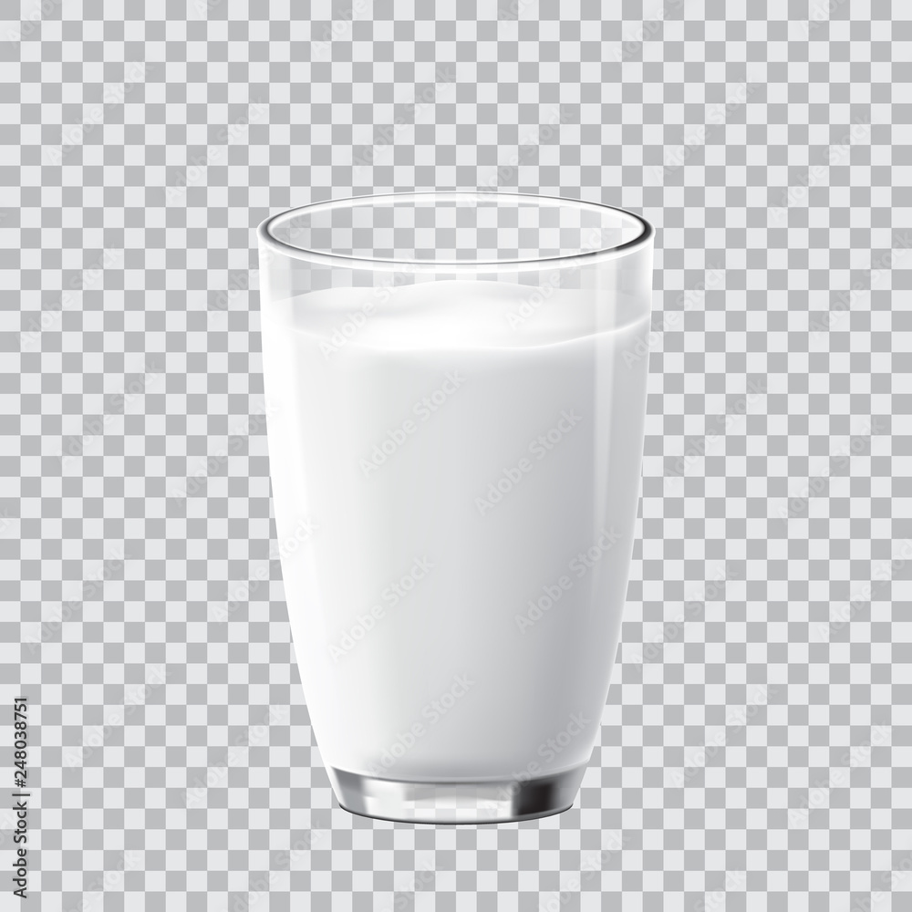 Realistic crear glass of milk isolated on transparent background. Vector illustration